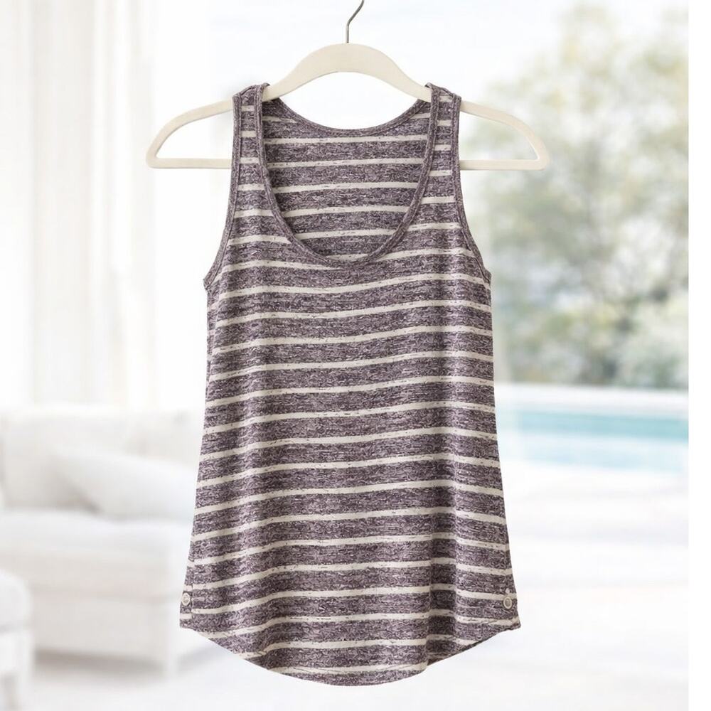 Mimi Chica Striped Knit Tank Scoop Neck Stretch Gray Purple Small